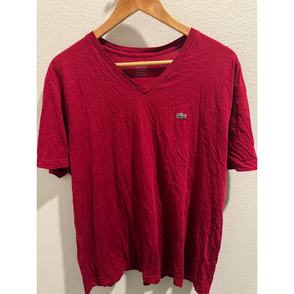 Lacoste Mens Red Pima Cotton V-Neck Short Sleeve T-Shirt Regular Fit Size 3XL